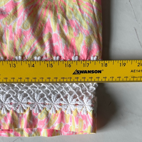 Lilly Pulitzer Pink and Yellow Floral Skirt with White Lace - Picture 11 of 12